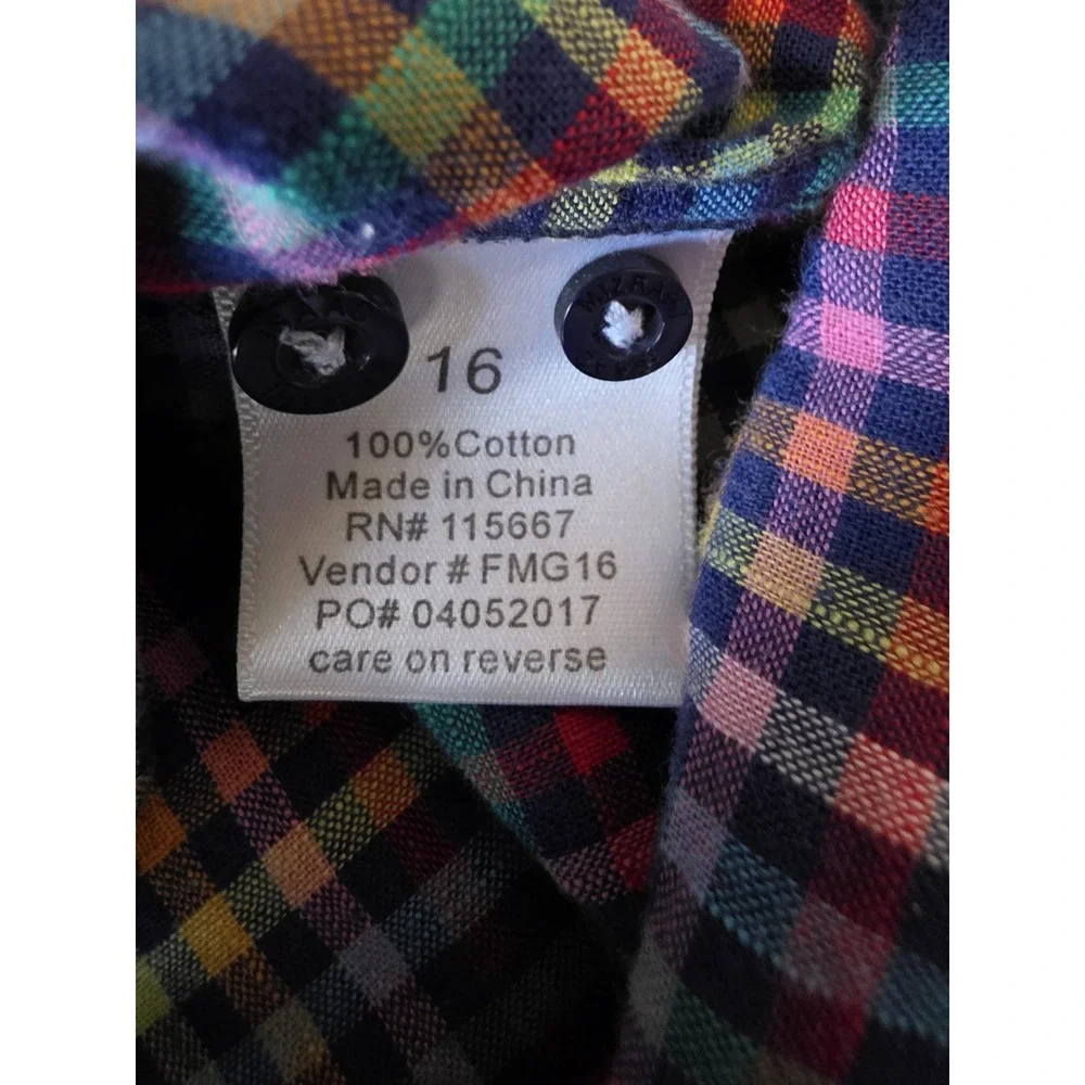 Isaac Mizrahi Button-Down Shirt 16 Boys Plaid Multicolor Cotton Long Sleeve Top